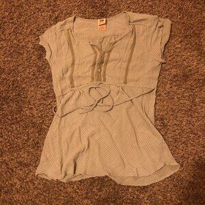 Beige Button-Down Blouse with Drawstring Waist